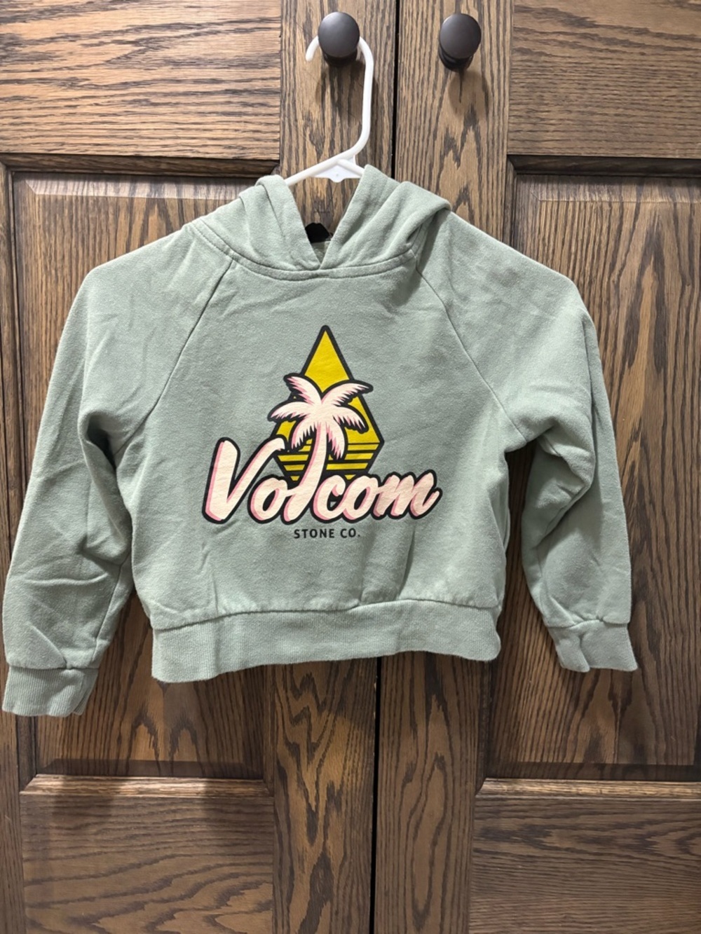 Volcom Kids Light Green Hooded Pullover with Palm & Triangle Graphic